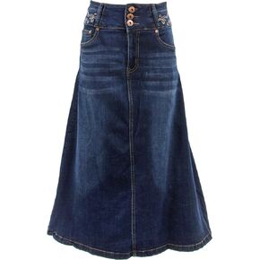 Fashion2Love Women's Juniors/Plus Size Long A-Line Stretch Denim Maxi Skirt