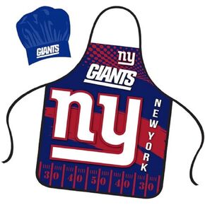 Mojo Licensing New York Giants Apron Chef Hat Set Full Color Universal Size Tie Back Grilling Tailgate BBQ Cooking Host