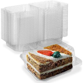 MT Products Cake Slice Container ‎5" x 5" x 2.75" - Square Plastic Containers To Go - Pack of 40 Clear Hinged Containers - Medium Deep Individual Cake Slice Containers - Made in the USA