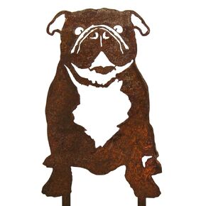 Corten Steel English Bulldog Dog Silhouette Yard Stake (Large)