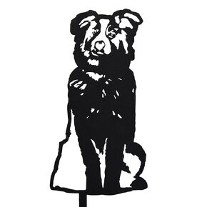 Black Powder Coated Metal Australian Shepherd Dog Silhouette Yard Stake (Small)