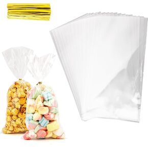 Cellophane Treat Bags, Cellophane Bags, 100 PCS Clear Cellophane Treat Bags, 5x11 Inches Cellophane Candy Goodie Gift Bags with 100 Twist Ties for Valentines Graduations Birthday Weddings Party Favors