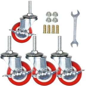 3 Inch Swivel Caster Wheels Set of 4, Locking Casters Heavy Duty Total Capacity 330lbs, Metric M8-1.25 Threaded Stem PU Casters with Brake, Castors for Carpet Hardwood Floors Workbench Bed Frame