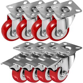 Online Best Service 8 Pack Caster Wheels Swivel Plate Casters On Red Polyurethane Wheels (Combo) in Saudi Arabia