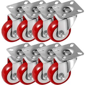 Online Best Service 8 Pack Caster Wheels Swivel Plate Casters On Red Polyurethane Wheels (Combo)