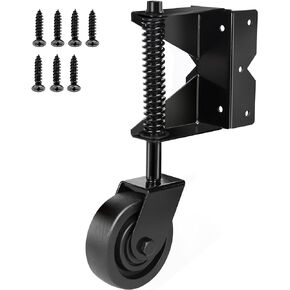 Spring Loaded Gate Caster, Heavy Duty Gate Wheel with 360 Degree for Wooden Gate/PVC Fence, 4.3 inch 300Lbs Capacity for Universal Mount Plate (1, Black Suit Left)