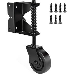 Spring Loaded Gate Caster, Heavy Duty Gate Wheel with 360 Degree for Wooden Gate/PVC Fence, 4.3 inch 300Lbs Capacity for Universal Mount Plate (1, Black Suit Left)