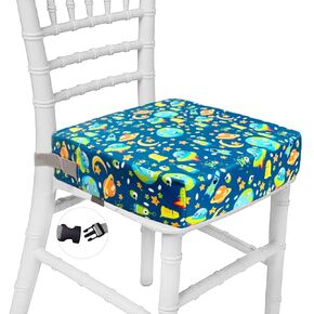 Taeku Booster Seat for Dining Table, Portable Kids Toddler Booster Chair Increasing Cushion Cartoon Seat Pad with 2 Safety Buckles for Kitchen Restaurant (Planet Grey)