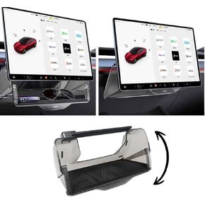 SUPERLIT Open and Close Tesla Under Screen Storage – Consoles and Organizers for Tesla Model Y and 3 2016-2024 Accessories for Center Console Organizer Hidden Shelf Phone Caddy Holder Below Magnetic