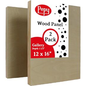 Pepy 12" x 16" Birch Wood Panels; Gallery Depth 1-1/2" Deep Cradle Artist Panel (Pack of 2)