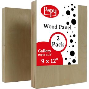 Pepy 9" x 12" Birch Wood Panels; Gallery Depth 1-1/2" Deep Cradle Artist Panel (Pack of 2)
