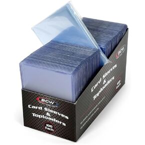 BCW Card Sleeve and Toploader Combo Pack | Premium Rigid PVC Toploaders and Acid-Free Polypropylene Penny Sleeves | Great for Football, Baseball, Magic The Gathering, Pokemon (100 Count) in Kuwait