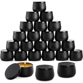 ZENFUN 24 Pieces Black Candle Tins with Lids, 8 Oz Bulk Empty Candle Jars, Metal Tin Containers for Making Candles, Storing Snacks, 3.5" x 2"