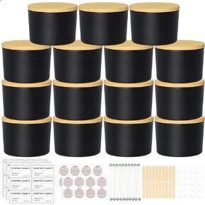 SUPMIND 4oz Candle Jars for Making Candles, 15 Pack Small Frosted Glass Empty Candle Jars with Bamboo Lids and Wick Kit, Mini Wide Mouth Candle Container Bulk, Ideal for Candle Business Owners