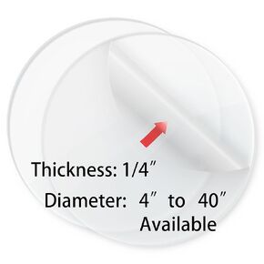 1/4" Thick Clear Round Acrylic Plexiglass Sheet - Transparent Circle Plastic Blanks - Non Glass - Ideal for Tabletops, Crafts and Cake Discs - 12" 2 pcs