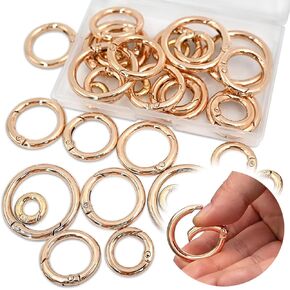 20PCS Trigger Spring O Rings, Zinc Alloy Round Carabiner Snap, Heavy Duty Hooks Clip, 5 Styles Multi-Purpose Snap for Keyrings Buckle, Bags, Purses, Handbag (Pale Gold)