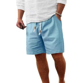Comdecevis Men's Linen Shorts Casual Elastic Waist Drawstring Summer Beach Vacation Yoga Golf Shorts with Pockets