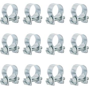 ISPINNER 12pcs 15-17mm Mini Fuel Injection Hose Clamps, Zinc Plated Steel Adjustable Pipe Hose Clip Tube Clamps (19/32" - 11/16" Dia)