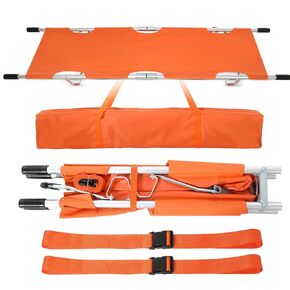 TrelaCo Folding Stretcher 84.3 x 21.3 x 5.4 Inch Aluminum Alloy Collapsible Gurney Stretcher Emergency Portable Stretcher with Heavy Duty Handles Rubber Feet for Ambulance Patient Transport, Orange in Saudi Arabia
