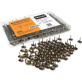 500PCS Upholstery Tacks 7/16" Head Dia 11/16" Length Reflective Thumb Tacks Decorative Rivets Pins Nails for Sofa, Furniture, DIY (Antique Brass)
