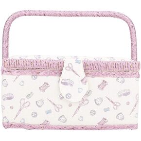 Sewing Basket with Design Sewing Tool Storage Box with Removable Tray Built-in Pin Cushion and Interior Pocket
