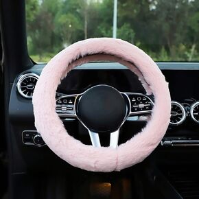 Fluffy Car Steering Wheel Cover for Women,JXJKMMN Winter Volkswagen Elasticity Fashionable Faux Wool Warm Fuzzy Steering Wheel Cover Universal Fit 15 Inch (White) (Black)