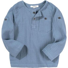Volunboy Toddler Boys Henley Long Sleeve Cotton Linen Shirt Kids Beach Casual Button Down Tops 18 Months to 7 Years