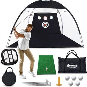 Edenco Golf Net Set, 10ft x 7ft Golf Practice Net Set - Golf Practice Net and Mat with Driving Net, Chipping Net, 5 Real Golf Balls, Practice Mat, Practice Tee - All in One Real Backyard Golf Practice in Saudi Arabia