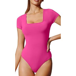 IUGA Bodysuits for Women Tummy Control Short Sleeve Square Neck Bodysuit Women's Slimming Basic Body Suit Tops