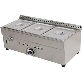 INTBUYING LP Gas Food Soup Warmer Stove Bain Marie Commercial Canteen Buffet Steam Heater Stainless Steel 12''x8.7''x4''Pan (with Gas Regulator Valve)-3 Pan