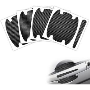 Hirificing 4PCS Car Door Handle Scratch Protector, Carbon Fiber Anti-Scratches Door Handle Cup Sticker, Non-Marking Car Accessories Door Handle Bowl Paint Guard Protective Films (Black)