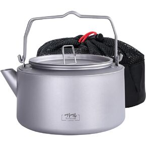 TiTo Titanium 1000ml/33.82fl oz Titanium Kettle with Folding Handle Filter Teapot Ultralight Portable Coffee Boil Water Pot for Outdoor Camping Hiking Travel Backpacking Drinkware (Ice Blue Colorful)