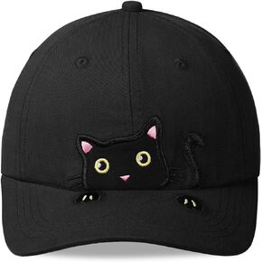 Girls Criss Cross Ponytail Baseball Hat Embroidered Cat Hats for Girl Adjustable Cotton Baseball Cap for Kids