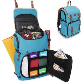 ENHANCE Designer Edition Trading Card Backpack - MTG Deck Bag with Card Binder Space, TCG Deck Box Storage, Playmat Holder - Compatible with Magic the Gathering, Pokemon, Lorcana (Canvas Look - Grey)
