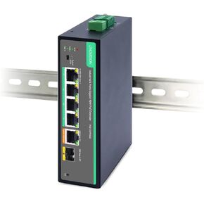 LINOVISION Industrial 4 Ports Gigabit BT90W PoE Passthrough Switch and PoE Extender, IEEE802.3af/at/bt, Optional DC Power Supply, SFP Port, DIN Rail PoE Powed Switch Support 820ft Long Distance PoE