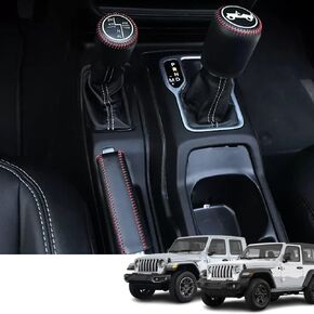 Bmolpt Custom Interior Accessories 3PCS for Jeep Wrangler JL/JLU 2018-2023 Gladiator JT 2020-2023 Handbrake Brake Cover & Gear Shift Knob Cover & Drive Mode Shift Knob Cover Trim(Red Stitching)