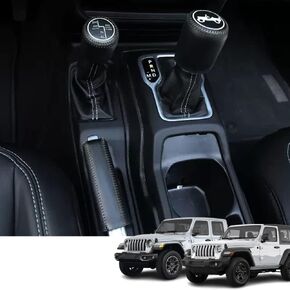 Bmolpt ملحقات داخلية مخصصة 3 قطع لسيارة Jeep Wrangler JL/JLU 2018-2023 Gladiator JT 2020-2023 غطاء فرامل اليد وغطاء مقبض ناقل الحركة وغطاء مقبض ناقل الحركة لوضع القيادة (خياطة حمراء) in Kuwait