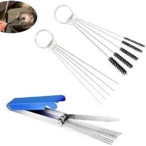 dawfall 16 PCS Car Carburetor Injection Cleaning Brush Set, 10 Cleaning Needles + 5 Nylon Brushes + Box Needle, Flexible Rust-Proof Deformable Spray Gun Brush, Universal for Cars Motorcycles (Silver)