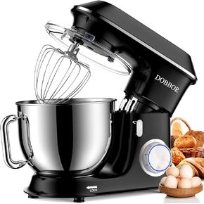 DOBBOR Electric Stand mixer, 9.5QT 660W 7 Speeds Tilt-Head Dough Mixers, Bread Mixer with Dough Hook, Whisk, Beater, Splash Guard for Baking Bread, Cake, Cookie, Pizza, Muffin, Salad and More - Blue