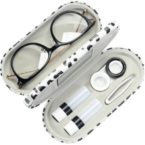 Muf 2 in 1 Double Sided Portable Contact Lens Case and Eyeglasses Case,Dual Use Design with Built-in Mirror,Tweezer and Contact Lens Solution Bottle Included for Travel Kit,Black in Saudi Arabia