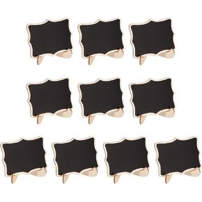 PATIKIL Mini Chalkboard Signs, 5 Pack Small Blackboard Labels with Stand Wooden Wavy for Food Buffets Wedding Party, Black