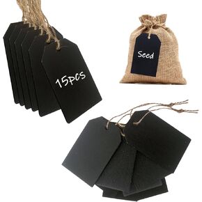 Chalkboard Tags Hanging, Mini Wooden Chalkboard Tags Double Sided Erasable Hanging Board Labels with String Twine, Hanging Chalkboard Labels for Baskets Storage Bins (15 Pack) in Kuwait