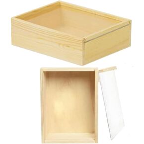 YCOSAN Large Unfinished Wood Boxes - 2 Pcs 7.9 x 5.9 x 2.7 Inch Wood Boxes, Wooden Boxes for Crafts, Craft Wooden Box with Sliding Transparency Lid for DIY Birthday Party Gift Supplies