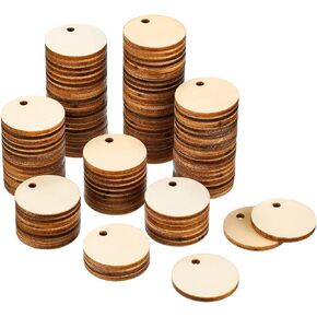 100 Pieces Unfinished Round Wooden Circles with Holes Round Wood Discs for Crafts Blank Natural Wood Circle Cutouts for DIY Crafts Party Birthday Christmas Decoration (1 Inch)