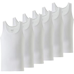 Mody Men's Undershirt Ribbed Tank Top, Crew Neck Cotton Mens Tank Tops, White Cotton Undershirt, Tagless Muscle Shirt 6 Pack