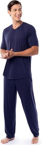 Fruit of the Loom Men's 360 Stretch Short Sleeve V-Neck Top and Pant Sleep Pajama Set in Saudi Arabia