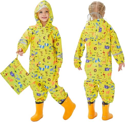 Hovkib Toddler Rain Suit Girls Raincoat Kids Rain Jacket Boys Rain Coat Waterproof Coverall Muddy Buddies Zipper Rainwear in Saudi Arabia