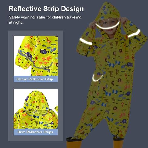 Hovkib Toddler Rain Suit Girls Raincoat Kids Rain Jacket Boys Rain Coat Waterproof Coverall Muddy Buddies Zipper Rainwear in Saudi Arabia