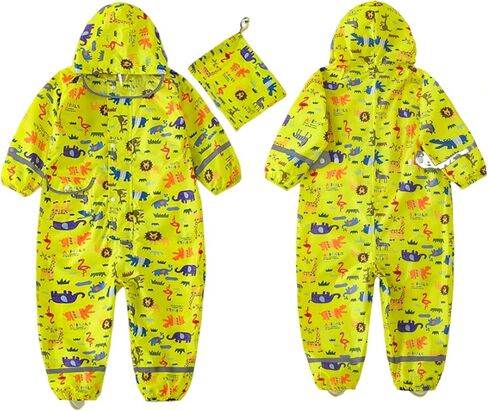 Hovkib Toddler Rain Suit Girls Raincoat Kids Rain Jacket Boys Rain Coat Waterproof Coverall Muddy Buddies Zipper Rainwear in Saudi Arabia
