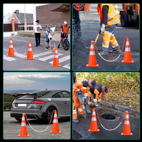 YITAHOME Traffic Cones 28 Inch (6 Pack), with 16.4FT Chain and Reflective Collars, PVC Orange Construction Cones, Safety Cones for Parking Lot, Home Road in Saudi Arabia